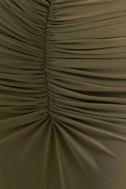 Vilma Cape Sleeves Ruched Maxi Dress - Green