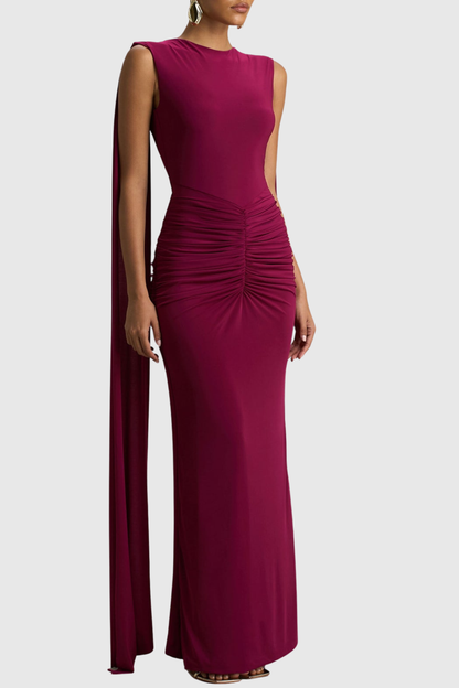 Vilma Cape Sleeves Ruched Maxi Dress - Purple