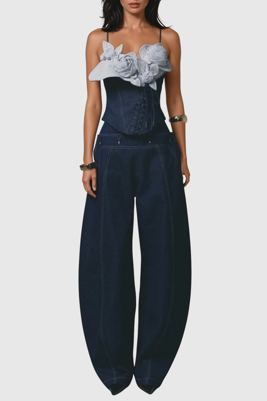 Vincia Floral Appliqué Denim Top