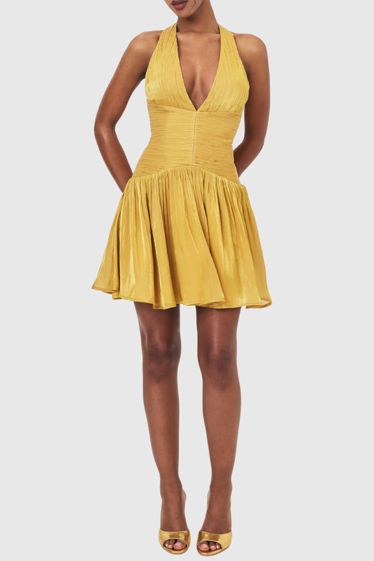 Violetta Halter Ruched Lustrous Mini Dress
