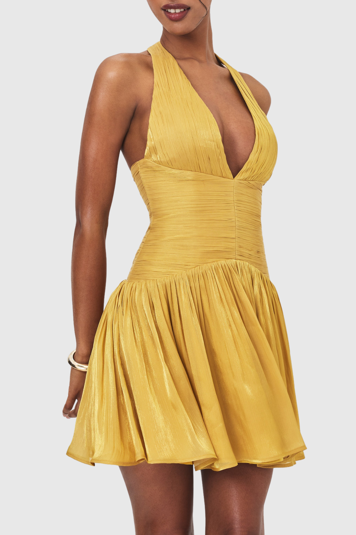 Violetta Halter Ruched Lustrous Mini Dress