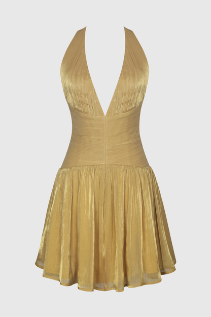 Violetta Halter Ruched Lustrous Mini Dress