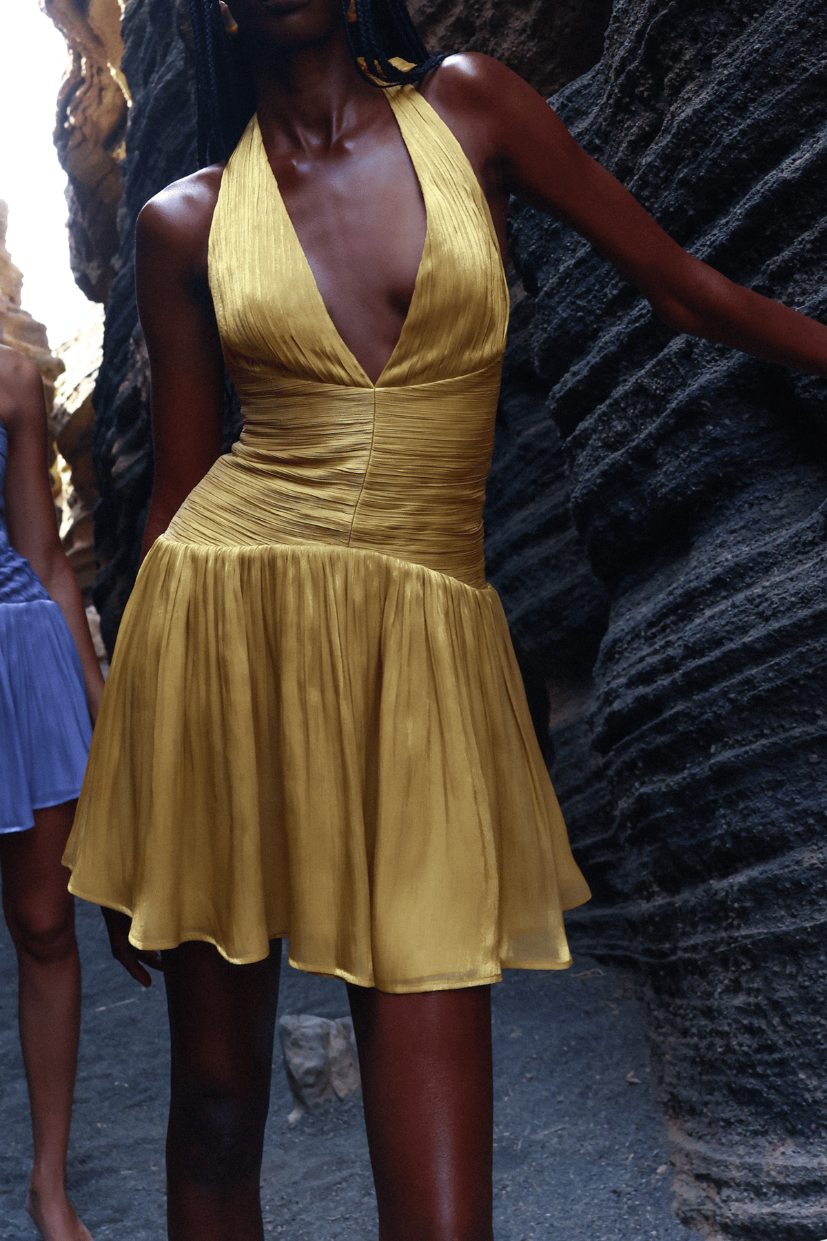 Violetta Halter Ruched Lustrous Mini Dress