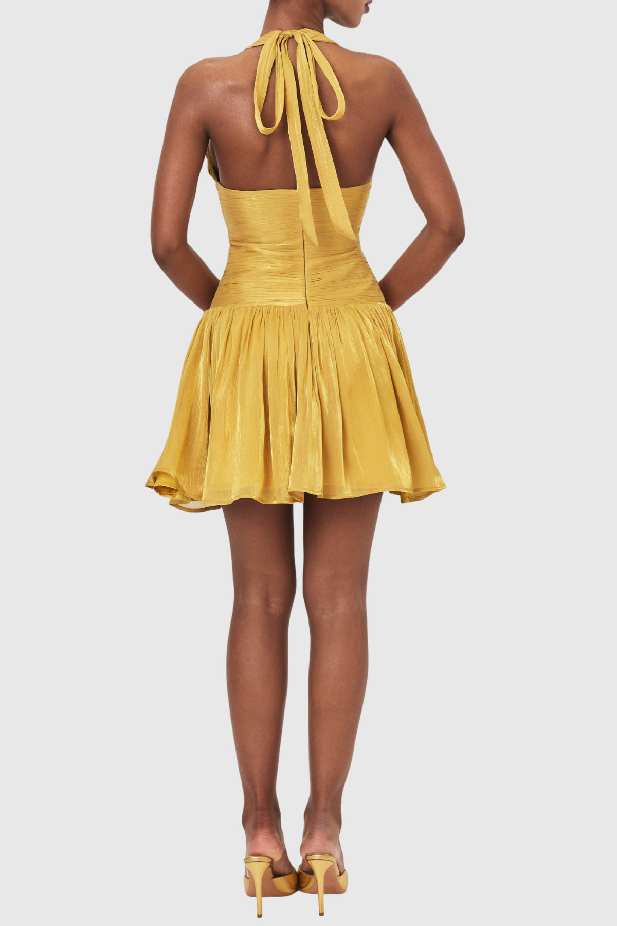 Violetta Halter Ruched Lustrous Mini Dress