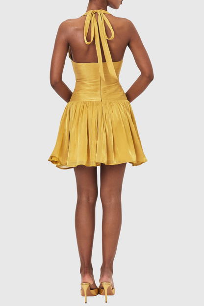 Violetta Halter Ruched Lustrous Mini Dress
