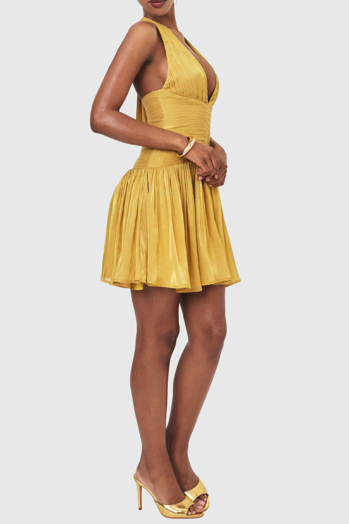 Violetta Halter Ruched Lustrous Mini Dress
