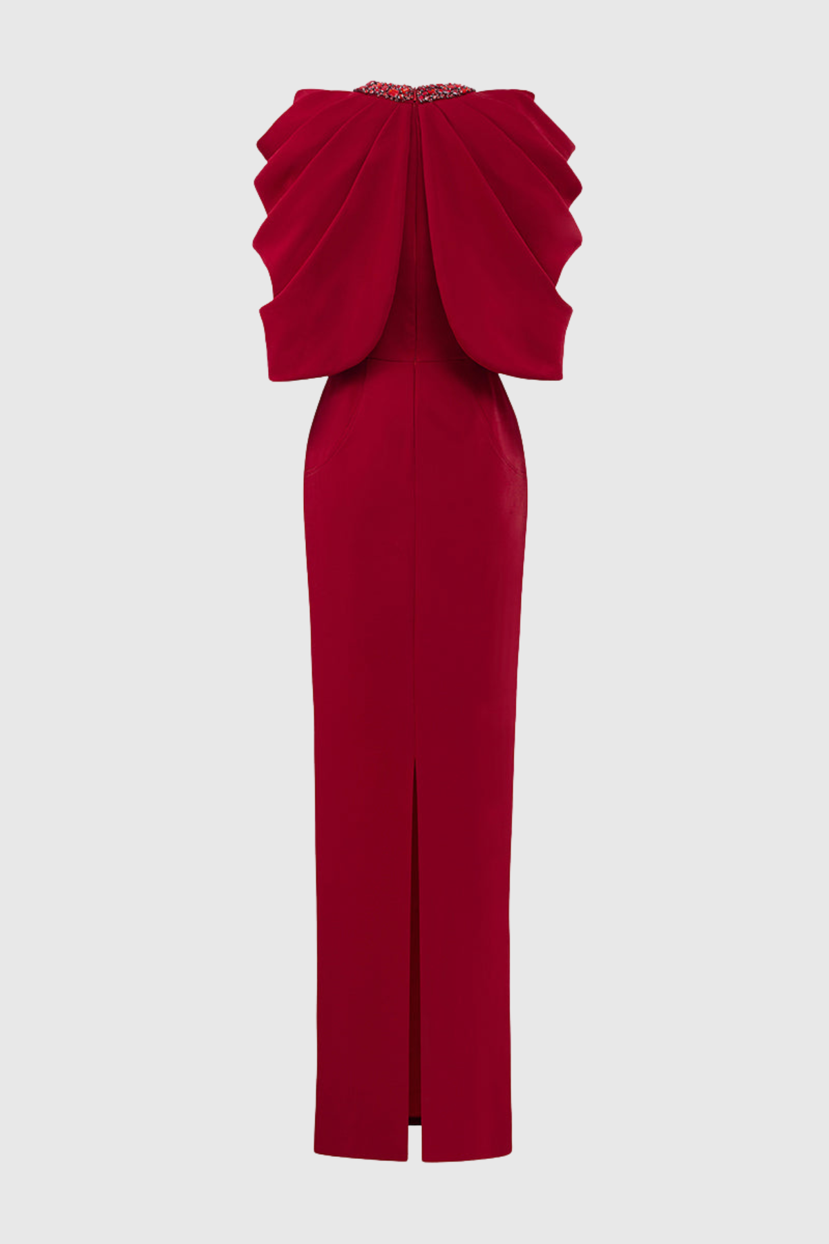 Vlado Crystal Embellished Draped Cape Maxi Dress