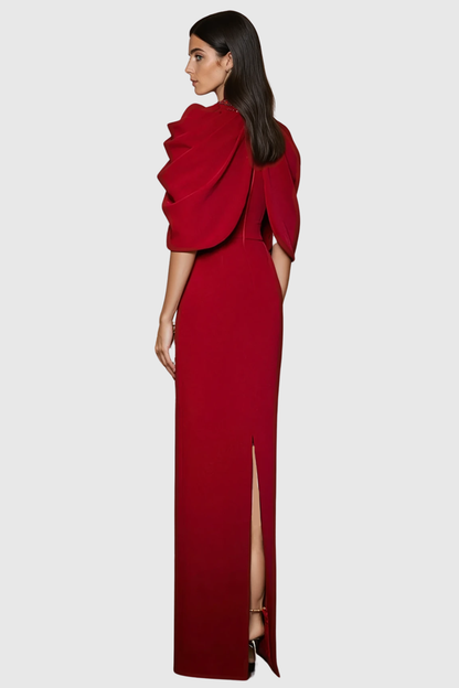 Vlado Crystal Embellished Draped Cape Maxi Dress
