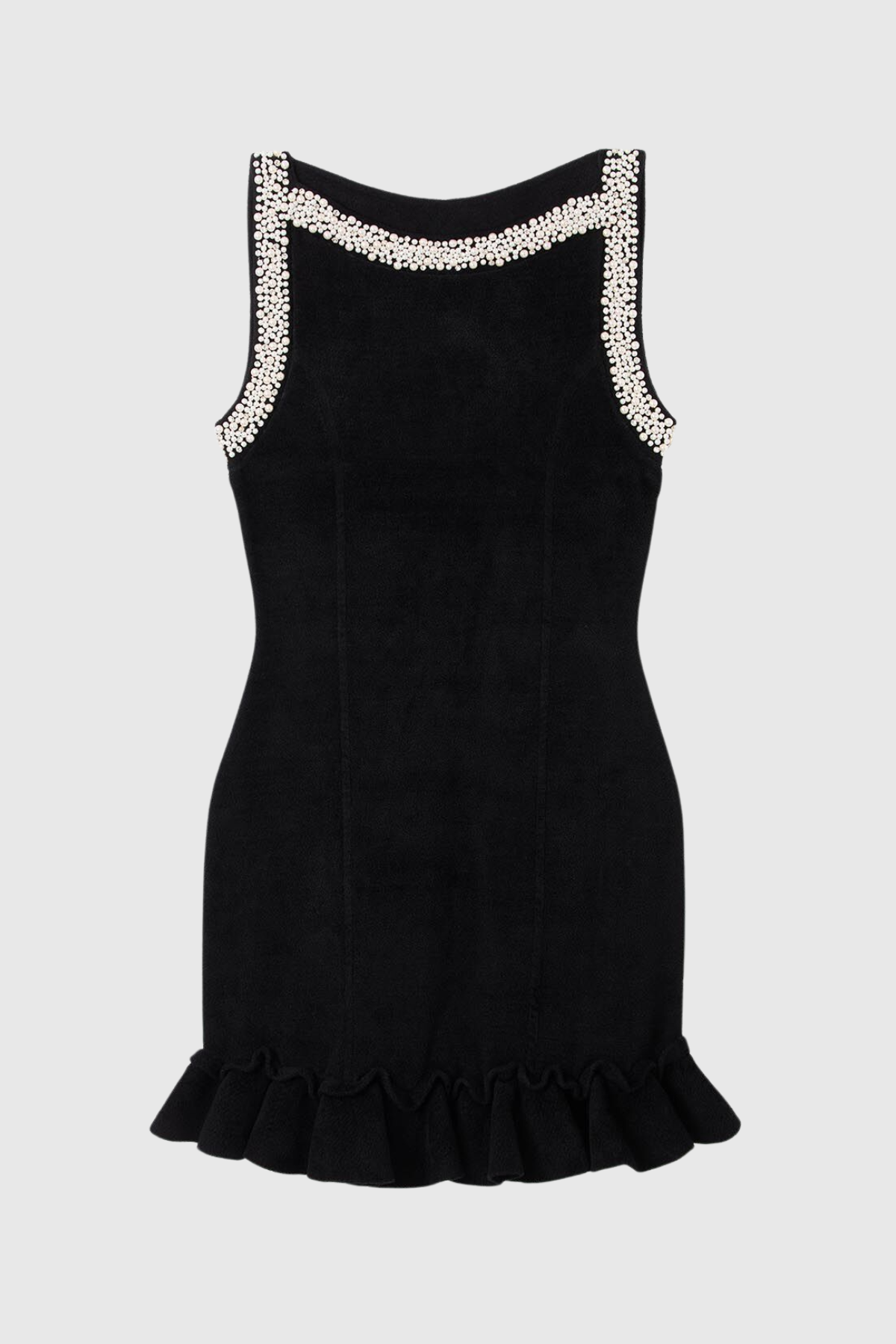 Walloa Sleeveless Pearl Embellished Knit Mini Dress