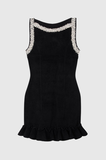 Walloa Sleeveless Pearl Embellished Knit Mini Dress