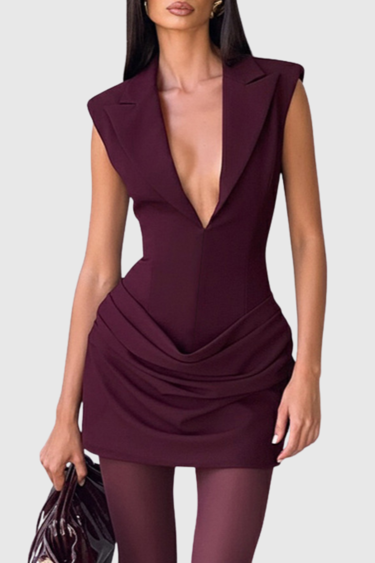 Wanolia Sleeveless Draped Mini Dress - Wine
