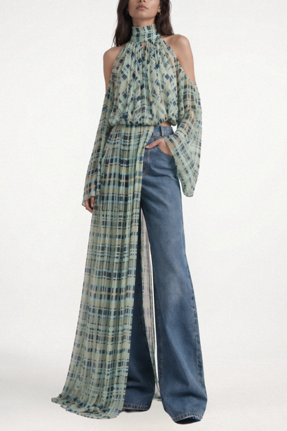 Wildera Plaid Draped Top