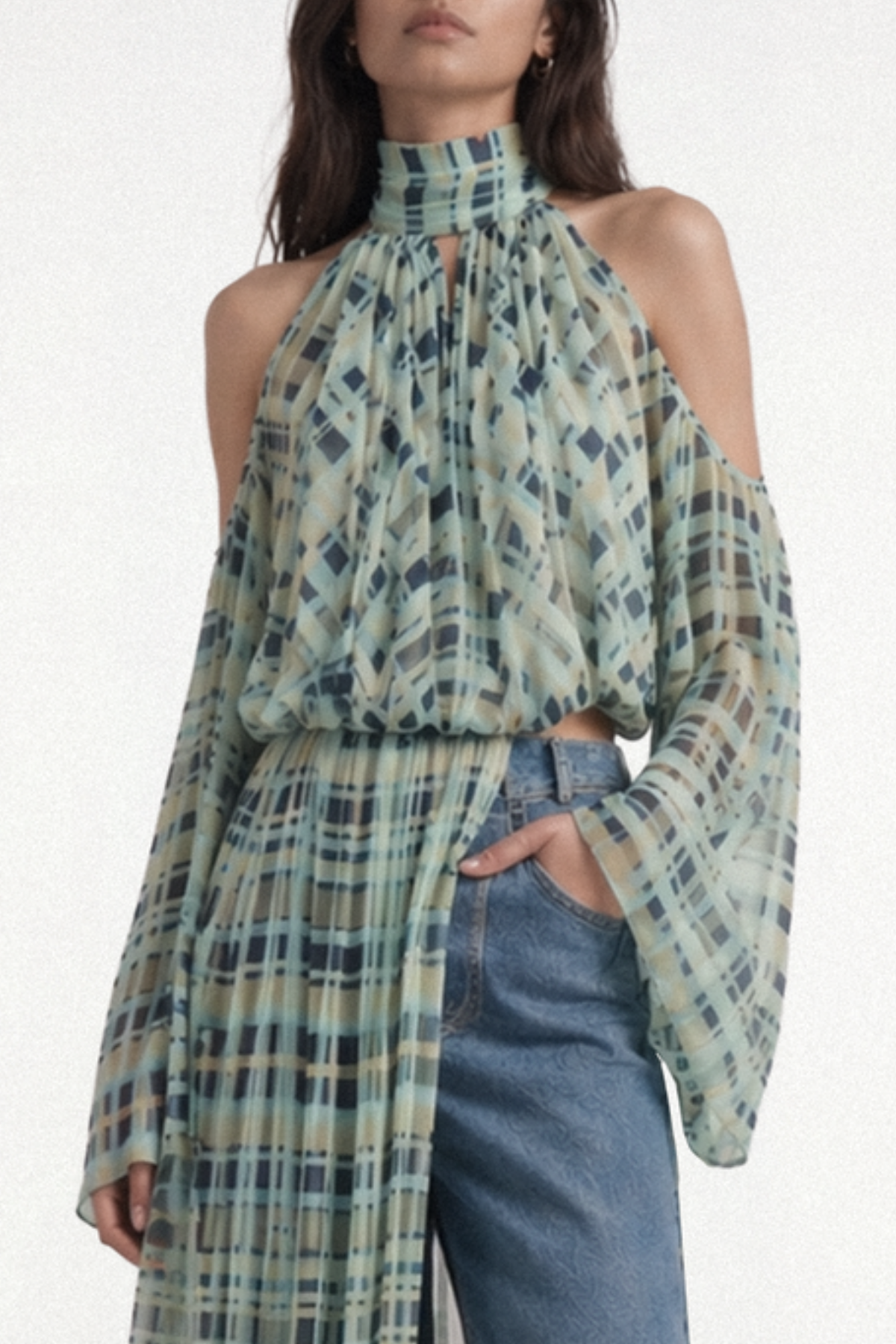 Wildera Plaid Draped Top