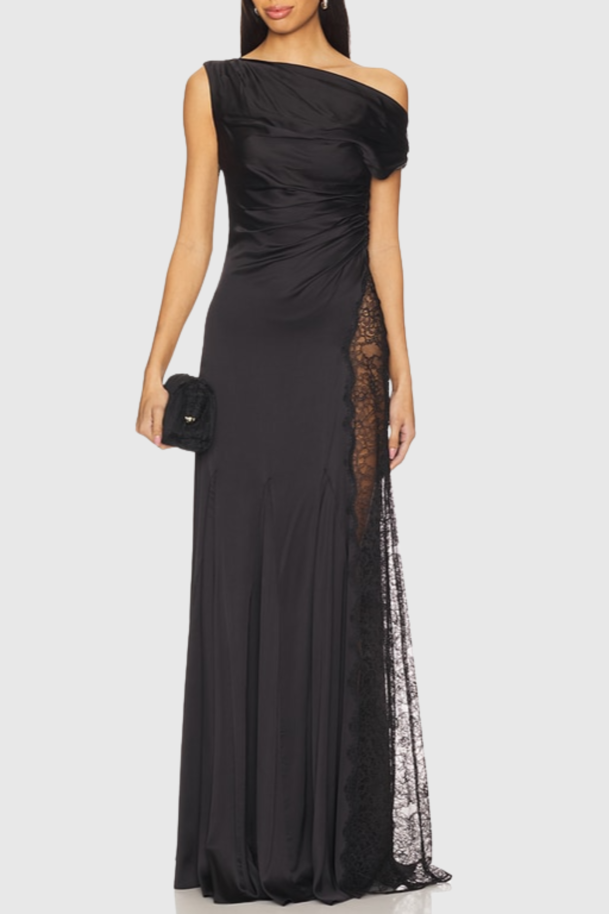 Witta One Shoulde Lace Satin Maxi Dress