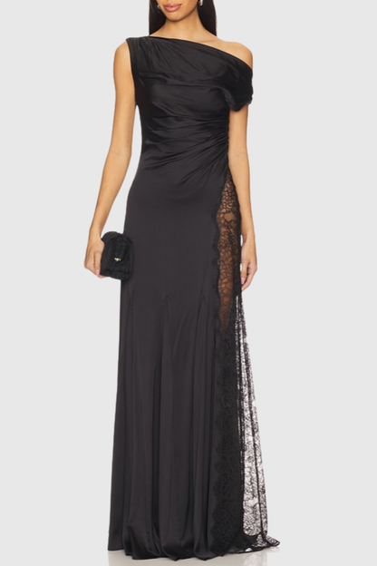 Witta One Shoulde Lace Satin Maxi Dress