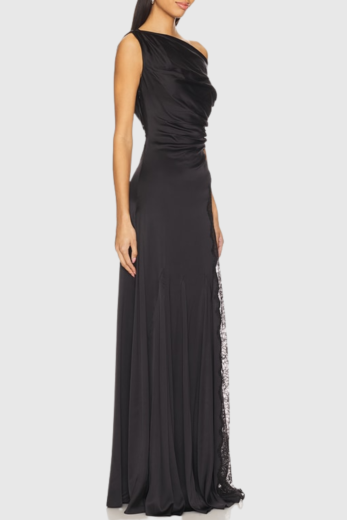 Witta One Shoulde Lace Satin Maxi Dress