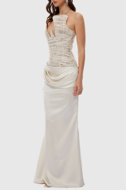 Wrena Strapless Corset Draped Maxi Dress - White