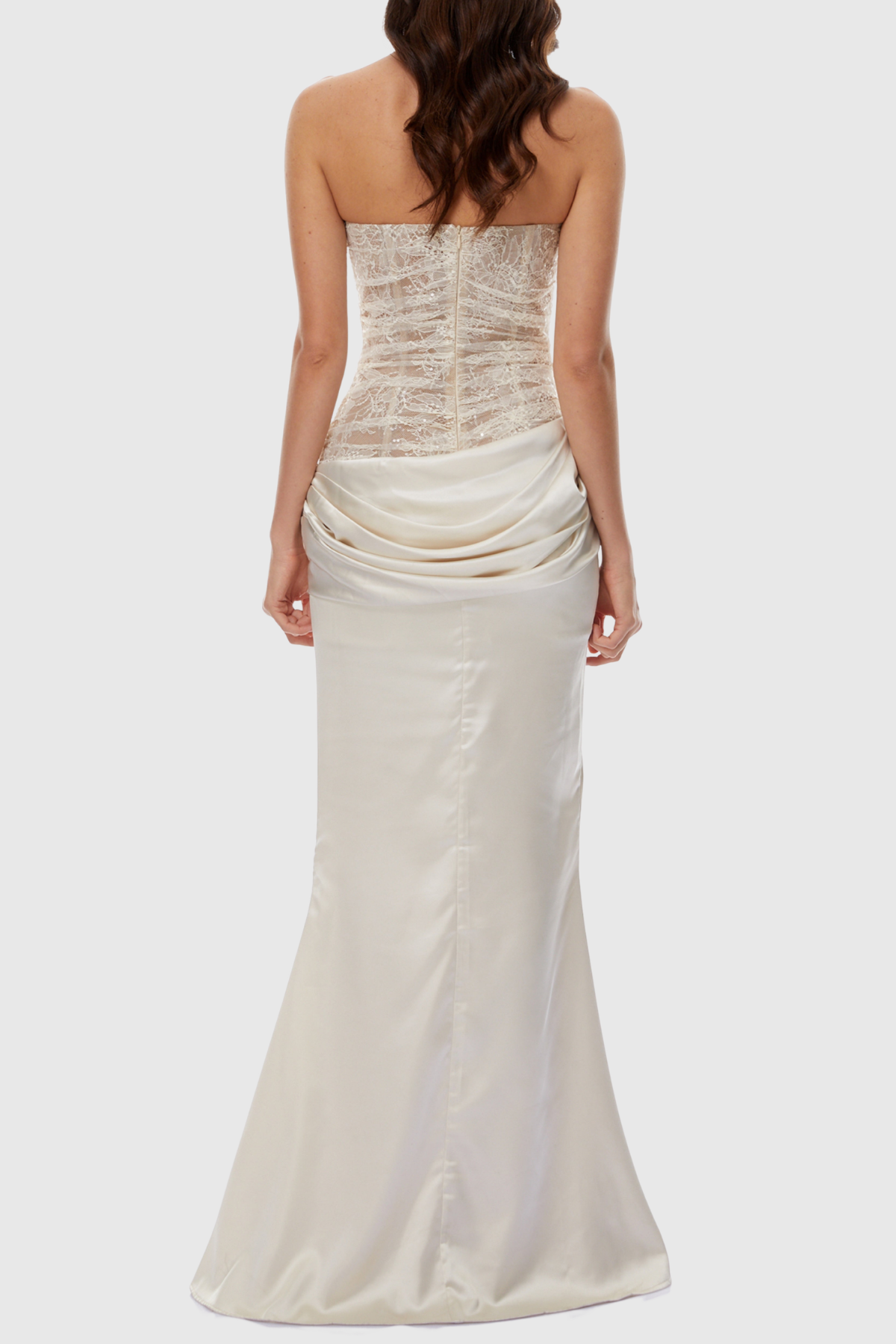 Wrena Strapless Corset Draped Maxi Dress - White