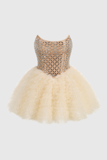Wynna Strapless Crystal Puffy Mini Dress