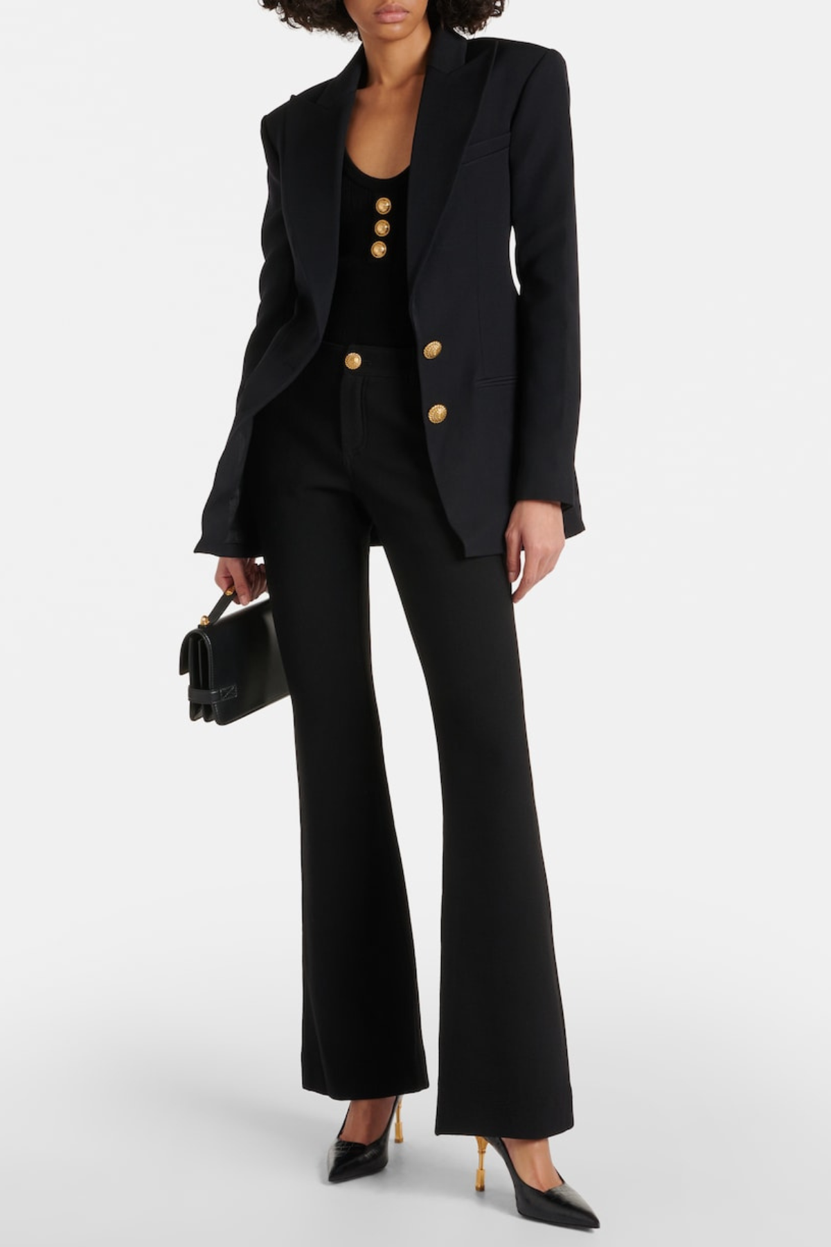 Xyla Buttoned Cinched Waist Blazer - Black