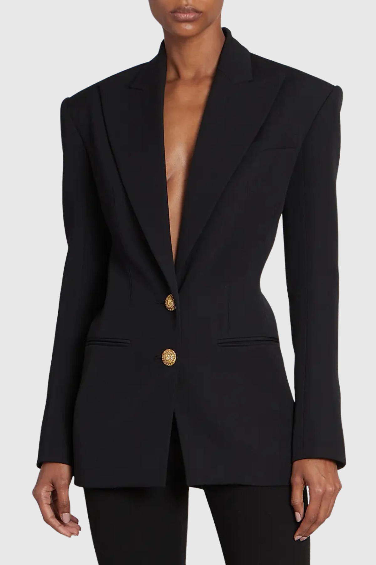 Xyla Buttoned Cinched Waist Blazer - Black