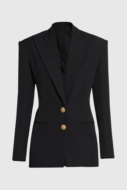 Xyla Buttoned Cinched Waist Blazer - Black
