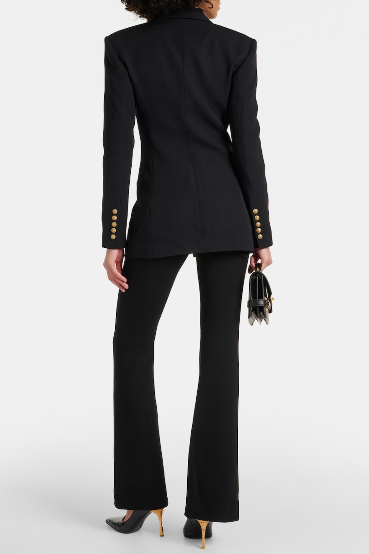 Xyla Buttoned Cinched Waist Blazer - Black