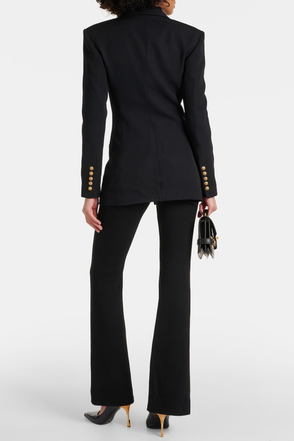 Xyla Buttoned Cinched Waist Blazer - Black