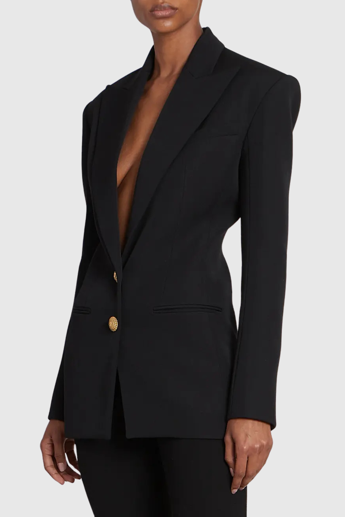 Xyla Buttoned Cinched Waist Blazer - Black