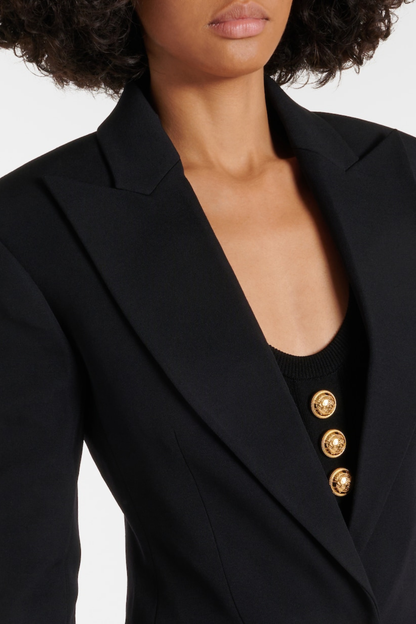 Xyla Buttoned Cinched Waist Blazer - Black