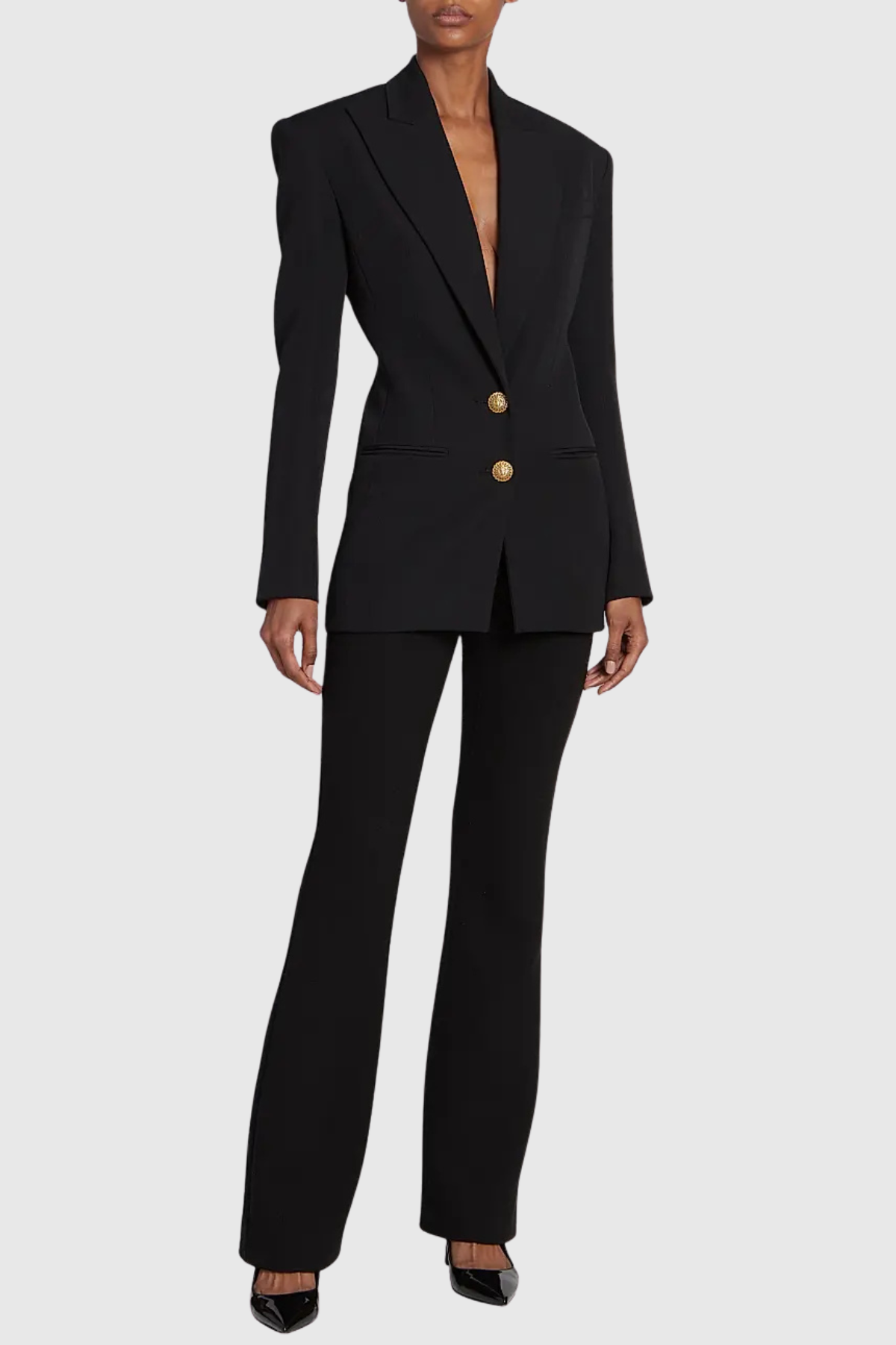 Xyla Buttoned Cinched Waist Blazer - Black