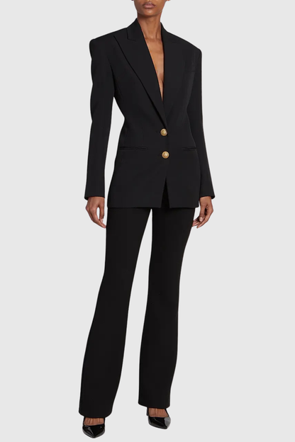 Xyla Buttoned Cinched Waist Blazer - Black