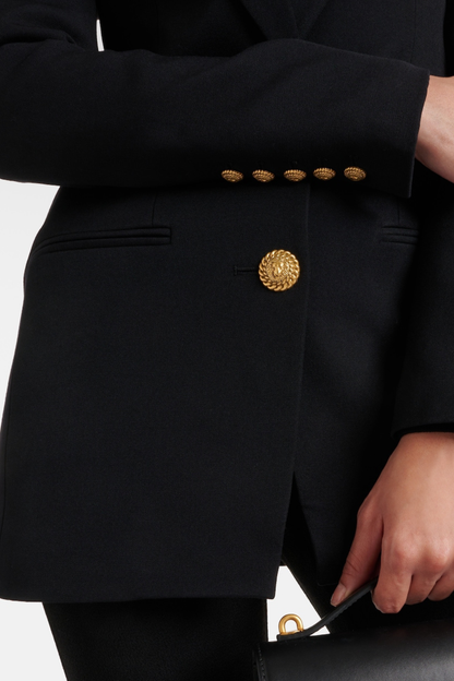 Xyla Buttoned Cinched Waist Blazer - Black