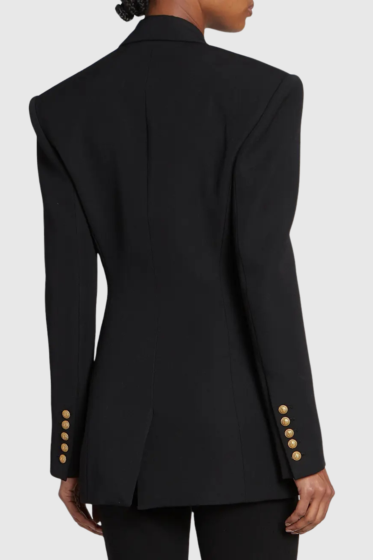 Xyla Buttoned Cinched Waist Blazer - Black