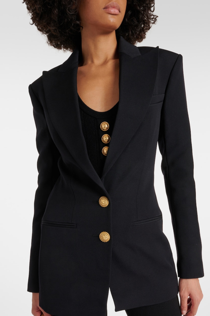 Xyla Buttoned Cinched Waist Blazer - Black