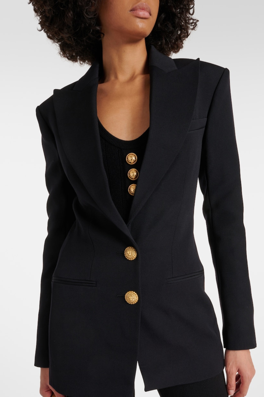 Xyla Buttoned Cinched Waist Blazer - Black