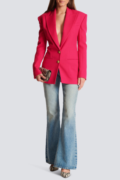 Xyla Buttoned Cinched Waist Blazer - Pink