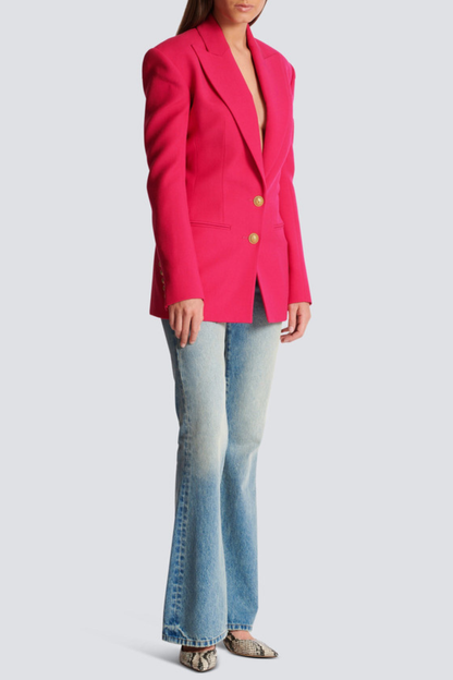 Xyla Buttoned Cinched Waist Blazer - Pink