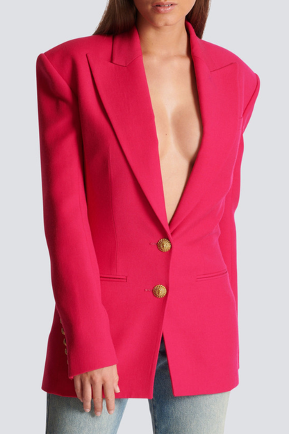 Xyla Buttoned Cinched Waist Blazer - Pink