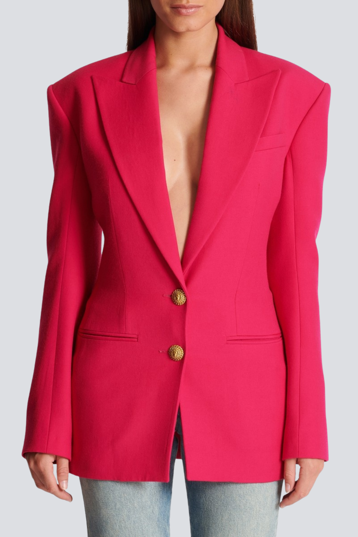 Xyla Buttoned Cinched Waist Blazer - Pink