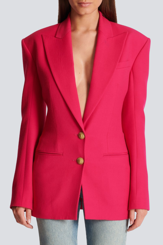 Xyla Buttoned Cinched Waist Blazer - Pink