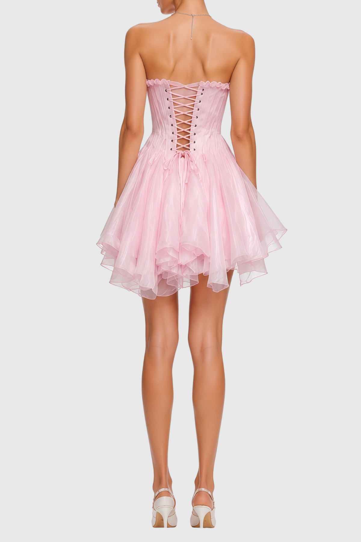Yakil Strapless Ruched Ruffle Mini Dress - Pink