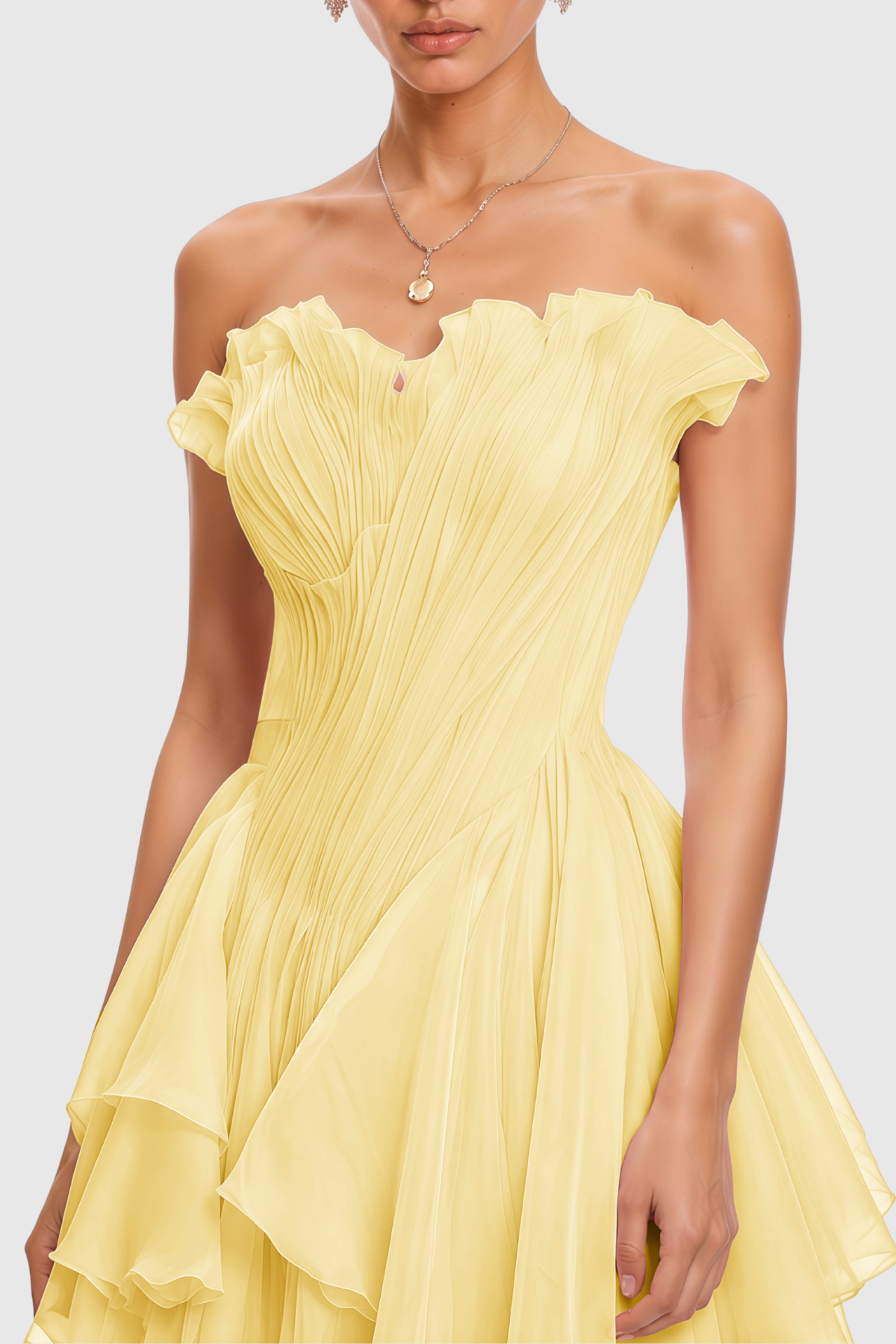 Yakil Strapless Ruched Ruffle Mini Dress - Yellow