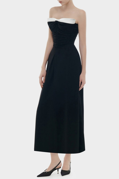 Yannick Strapless Bow Ruched Maxi Dress