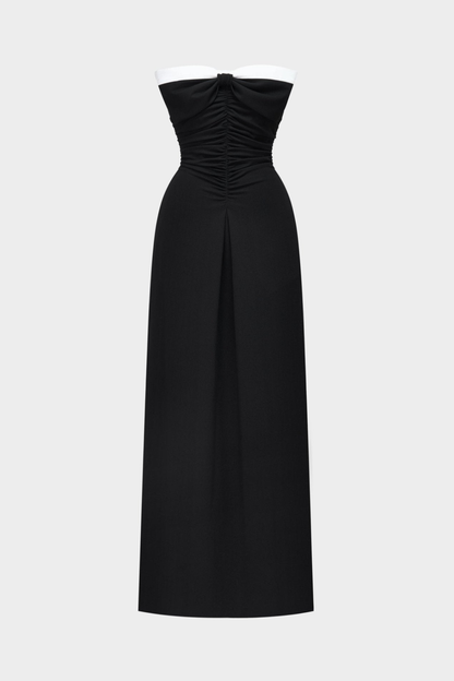 Yannick Strapless Bow Ruched Maxi Dress