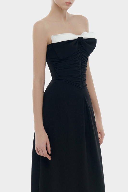 Yannick Strapless Bow Ruched Maxi Dress