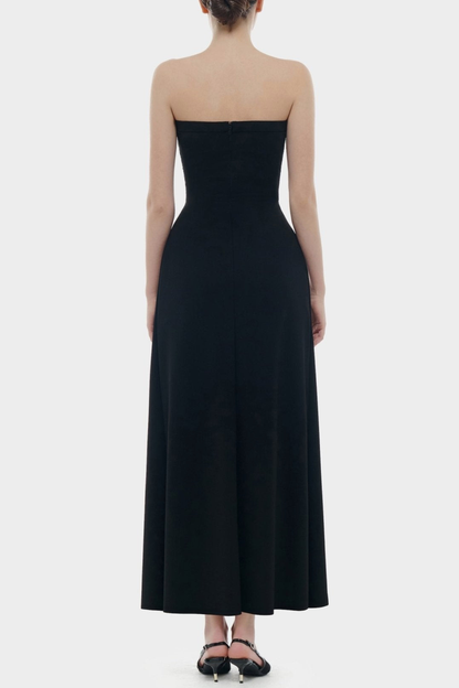 Yannick Strapless Bow Ruched Maxi Dress