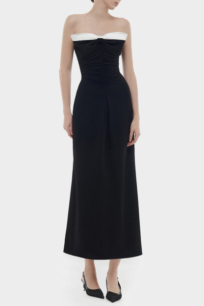 Yannick Strapless Bow Ruched Maxi Dress