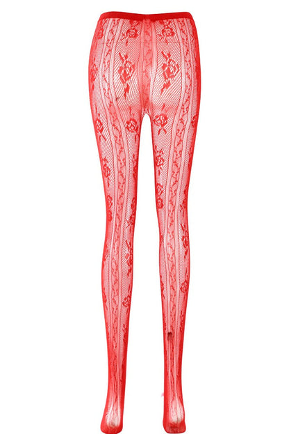Yara Bowknot Fishnet Stockings - Red