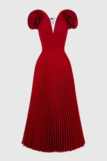 Yarra Rose Pleated Midi Dress - Red